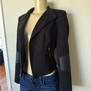 White House Black Market Black Blazer with Leather Details
